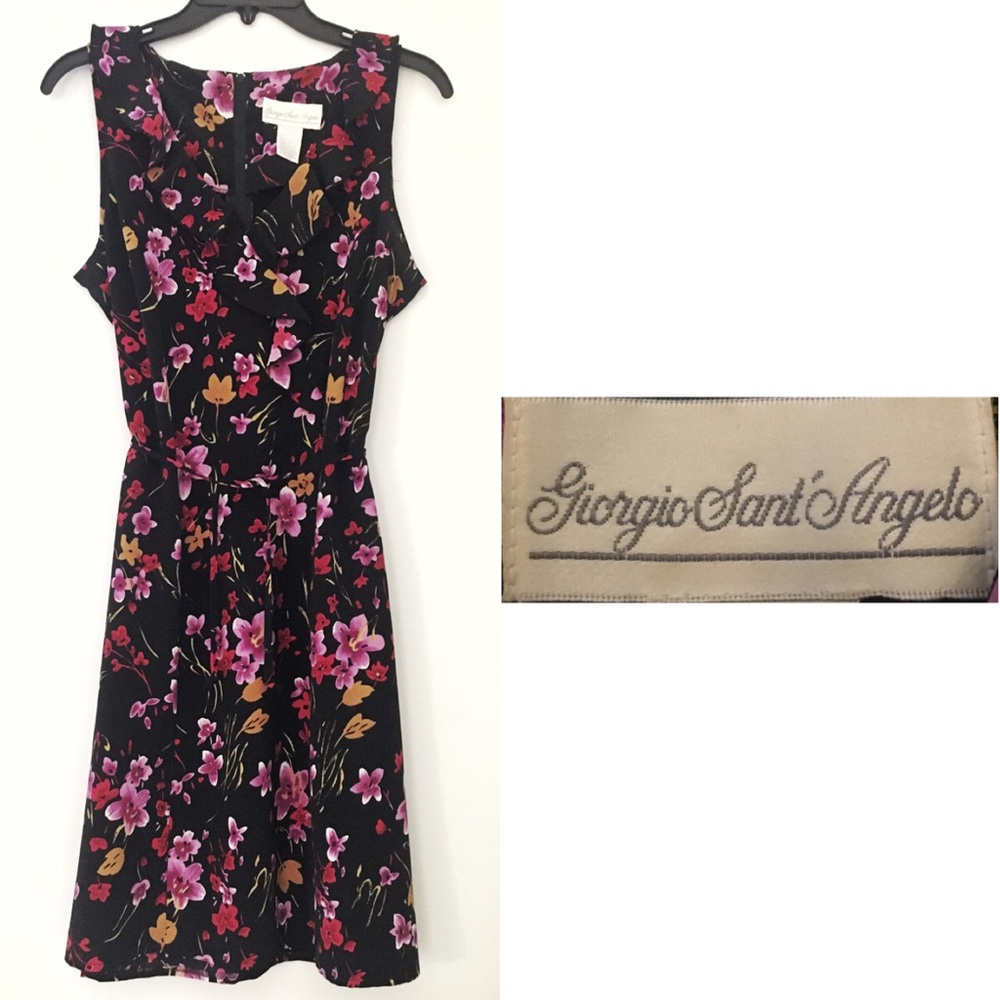 Giorgio Sant’Angelo Black Floral Dress Size 10